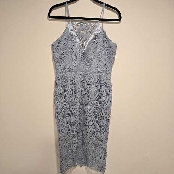 Chi Chi London Whitnie Dress Light Blue Lace Midi Pencil UK 14 US 10 Elegant NEW - Picture 8 of 13
